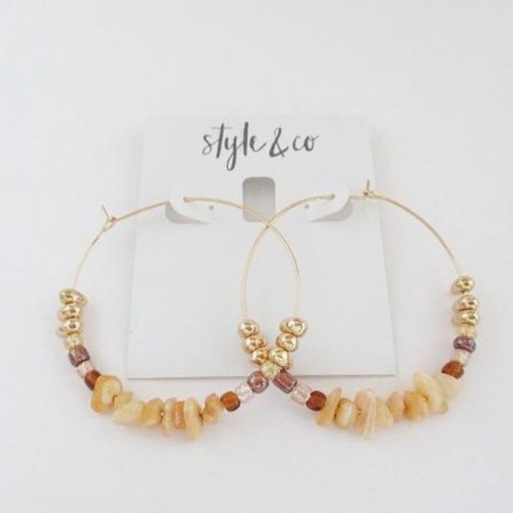 Style & Co Large 2.1" Mixed Bead Gold-Tone Hoop Earrings
NWT